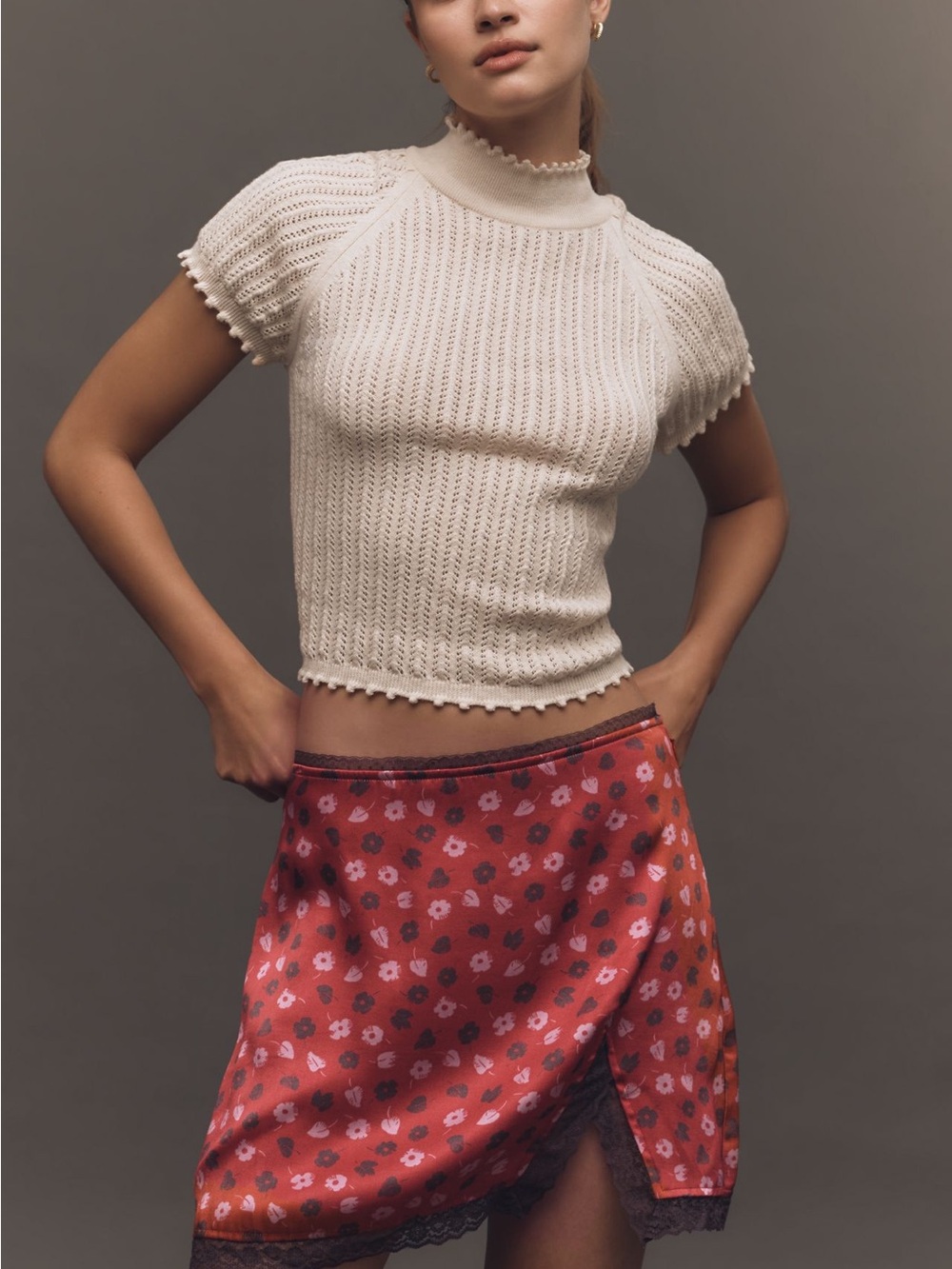 Anthro Maeve lace trim mini slip skirt - Picture 2 of 5